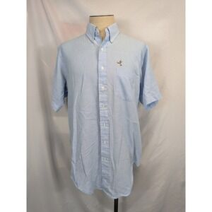 Arrow Dover Button Down Shirt Mens 17-35 Tall Blue Oxford Mallard Duck Short Slv